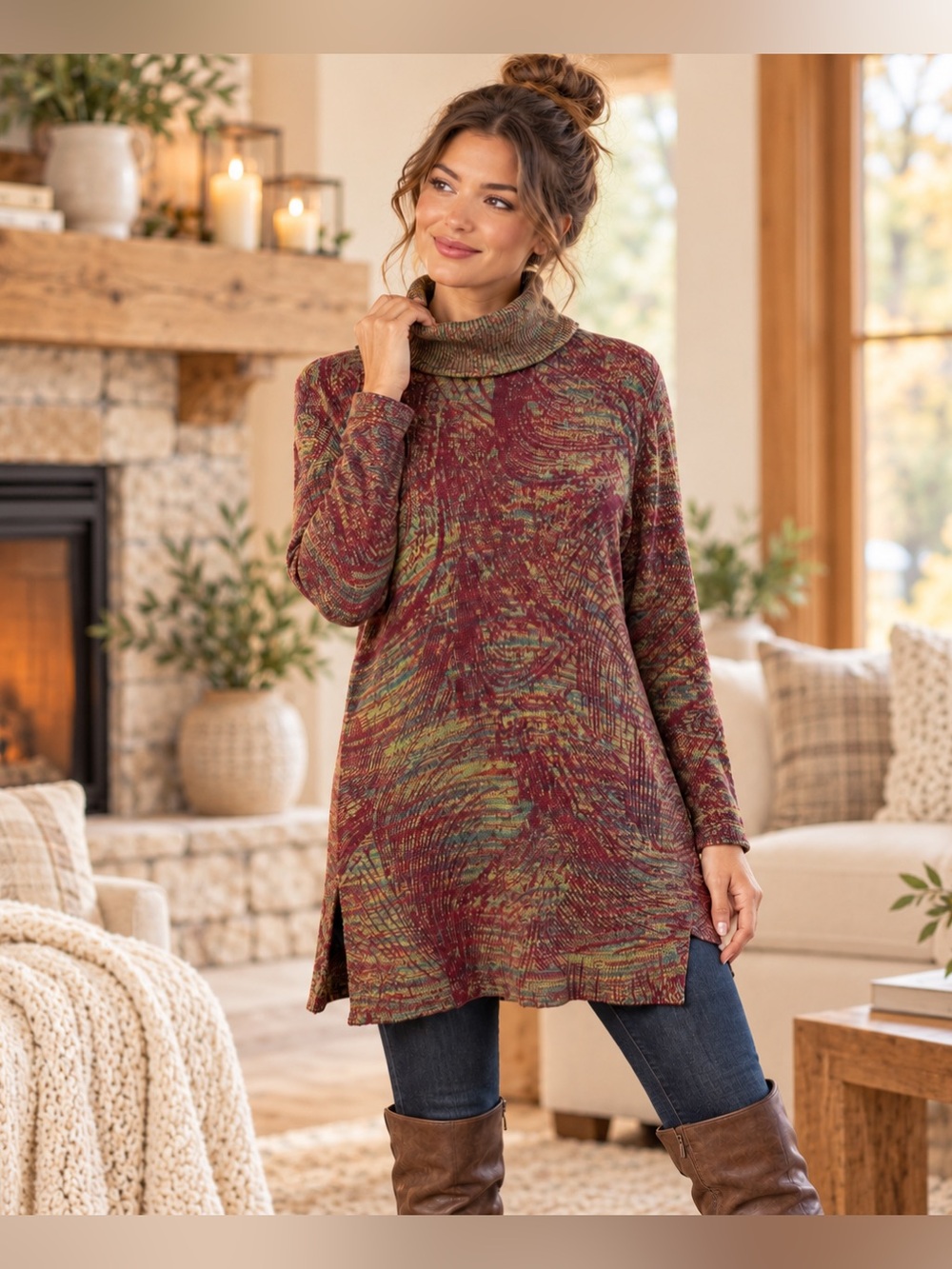 Soft Surroundings Multicolor Turtleneck Tunic Sweater Women’s M Boho